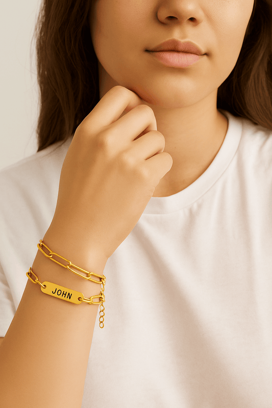 Girl-Wearing Paperclip name link 
bracelet