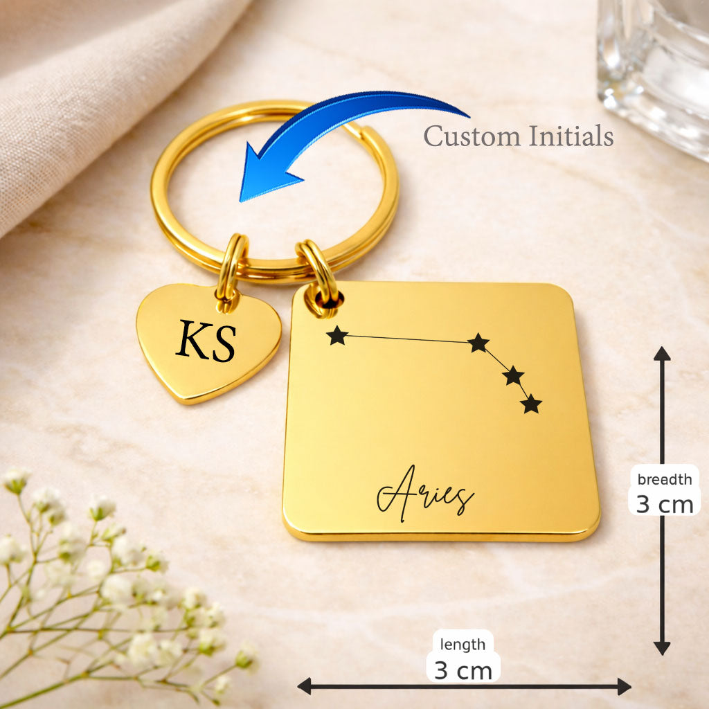 Aries zodiac sign Keychain Gold