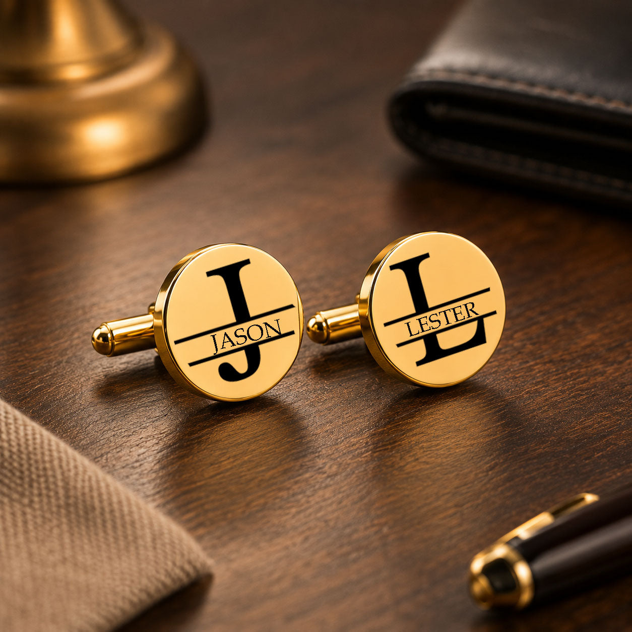 Personalized Monogram Cufflinks with Name – Custom Initial Cuff Links for Men – Engraved Wedding, Groom & Groomsmen Gift – Gold or Silver