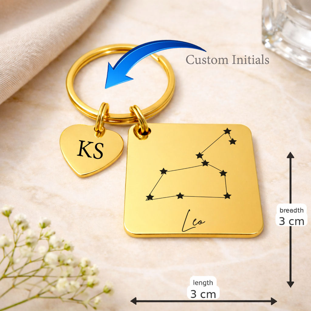 LEO zodiac sign Keychain GOLD