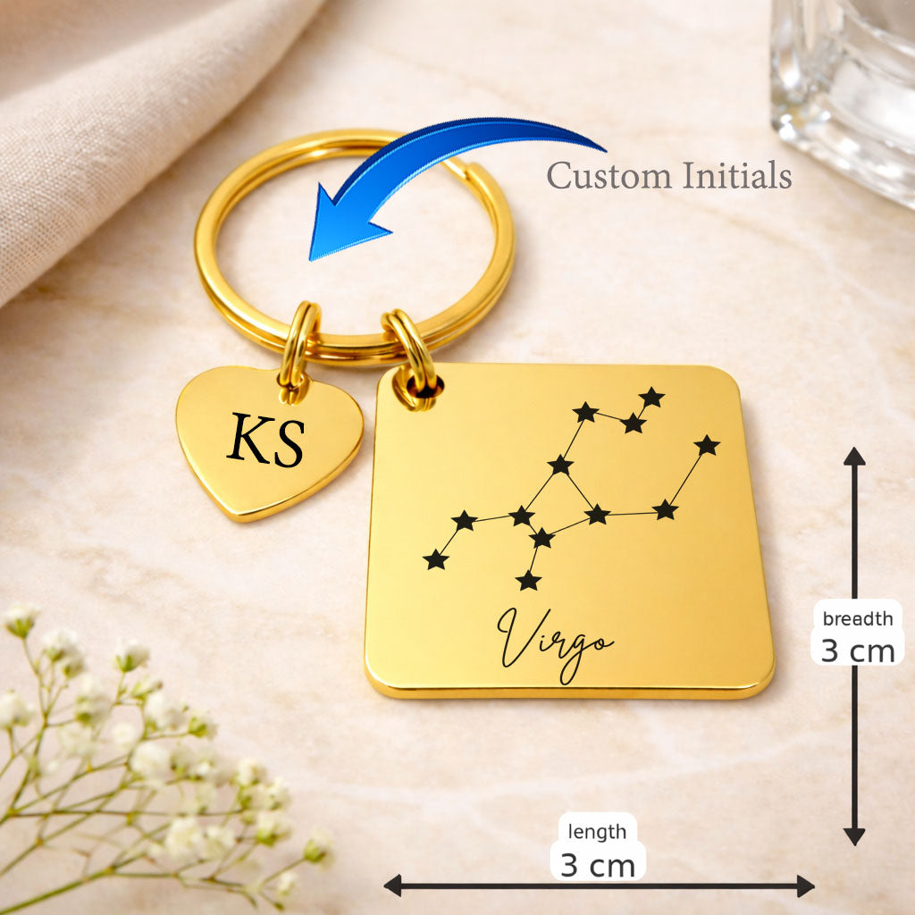 Virgo zodiac sign Keychain Gold