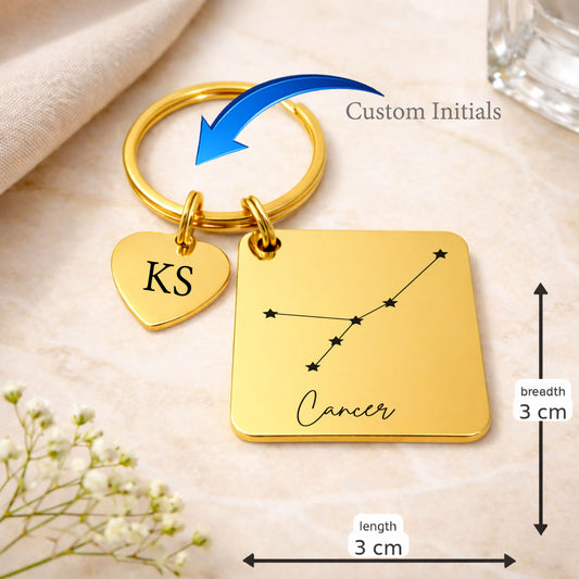 Cancer zodiac sign Keychain Gold