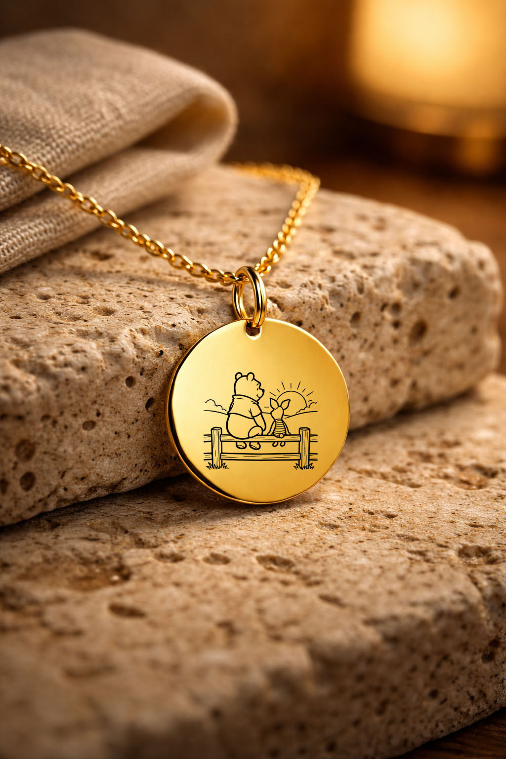 winnie pooh and piglet necklace Gold 