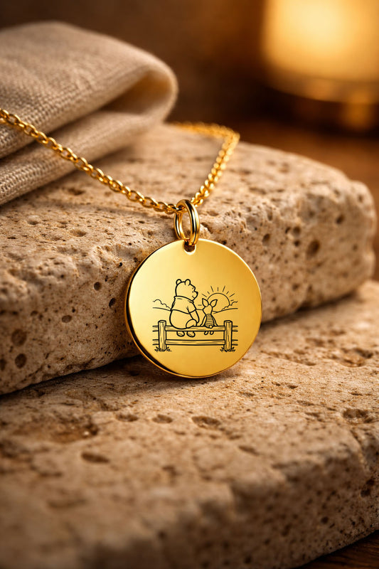 winnie pooh and piglet necklace Gold 