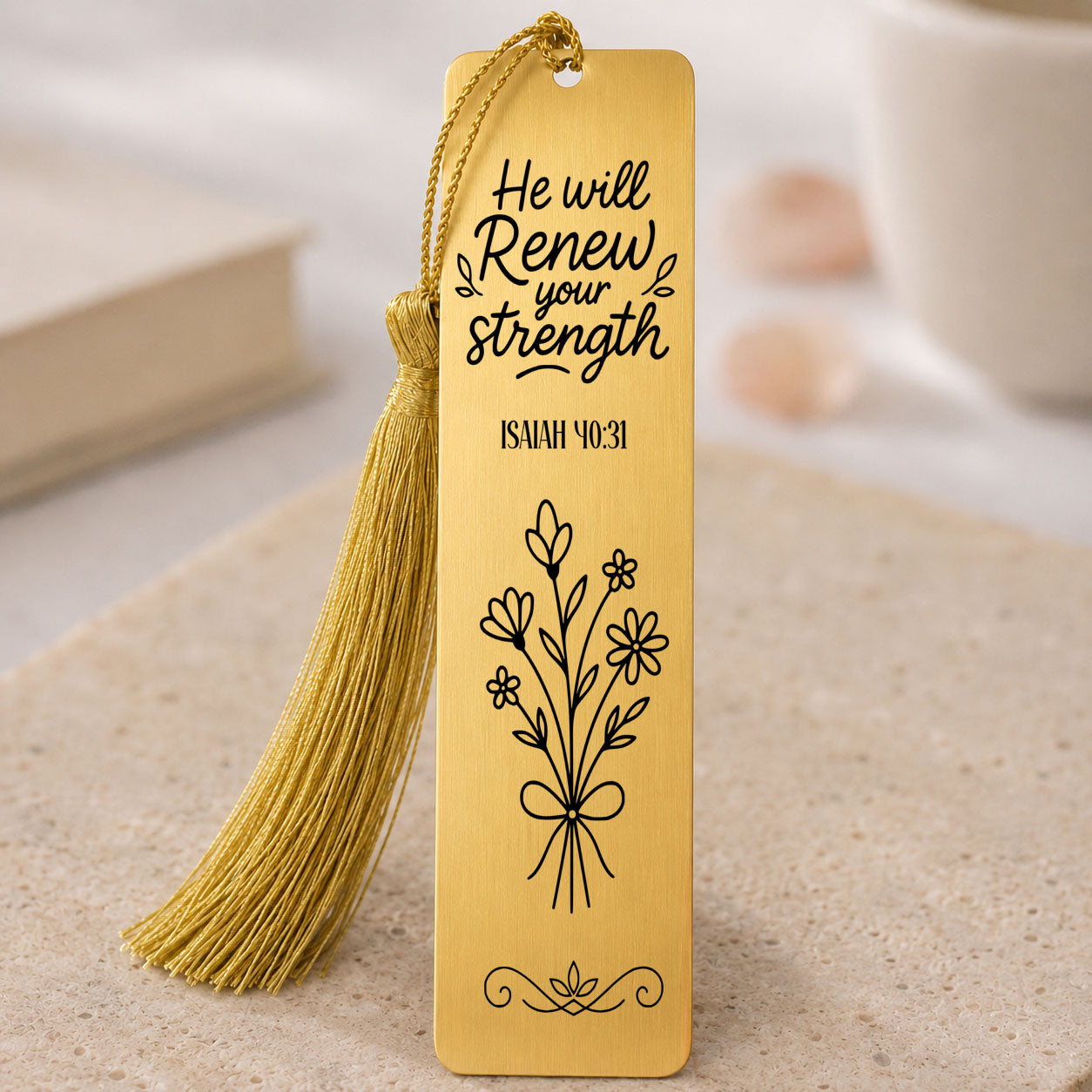 He Will Renew Your Strength" Isaiah 40:31 Christian Bookmark Gold
