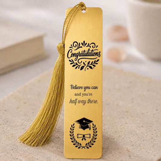  Inspirational Graduation Bookmark with Custom Name – Congratulations, Believe You Can and You're Halfway There
