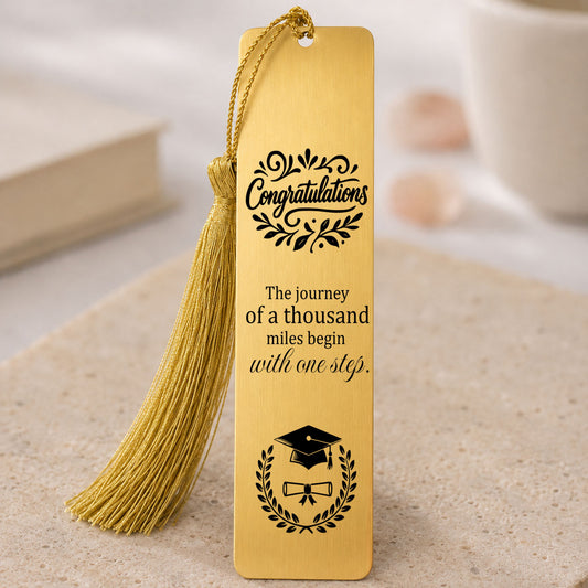  Personalized Inspirational Bookmark featuring the quote "A Journey of a Thousand Miles Begins with One Step