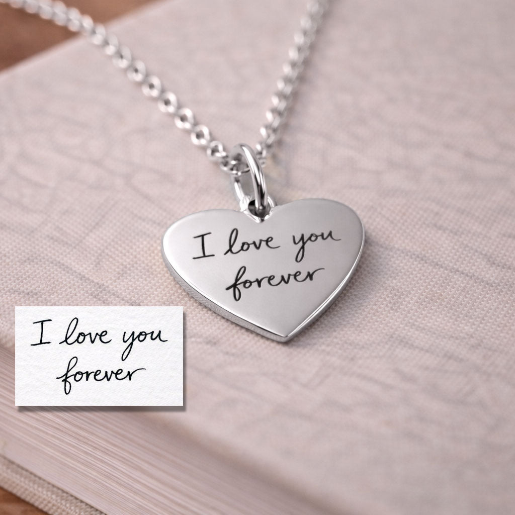 Actual Handwriting Pendant hEART SHAPE SILVER COLOR