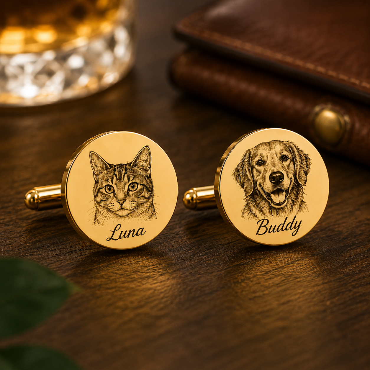 Personalized CAT portrait Round Cufflinks