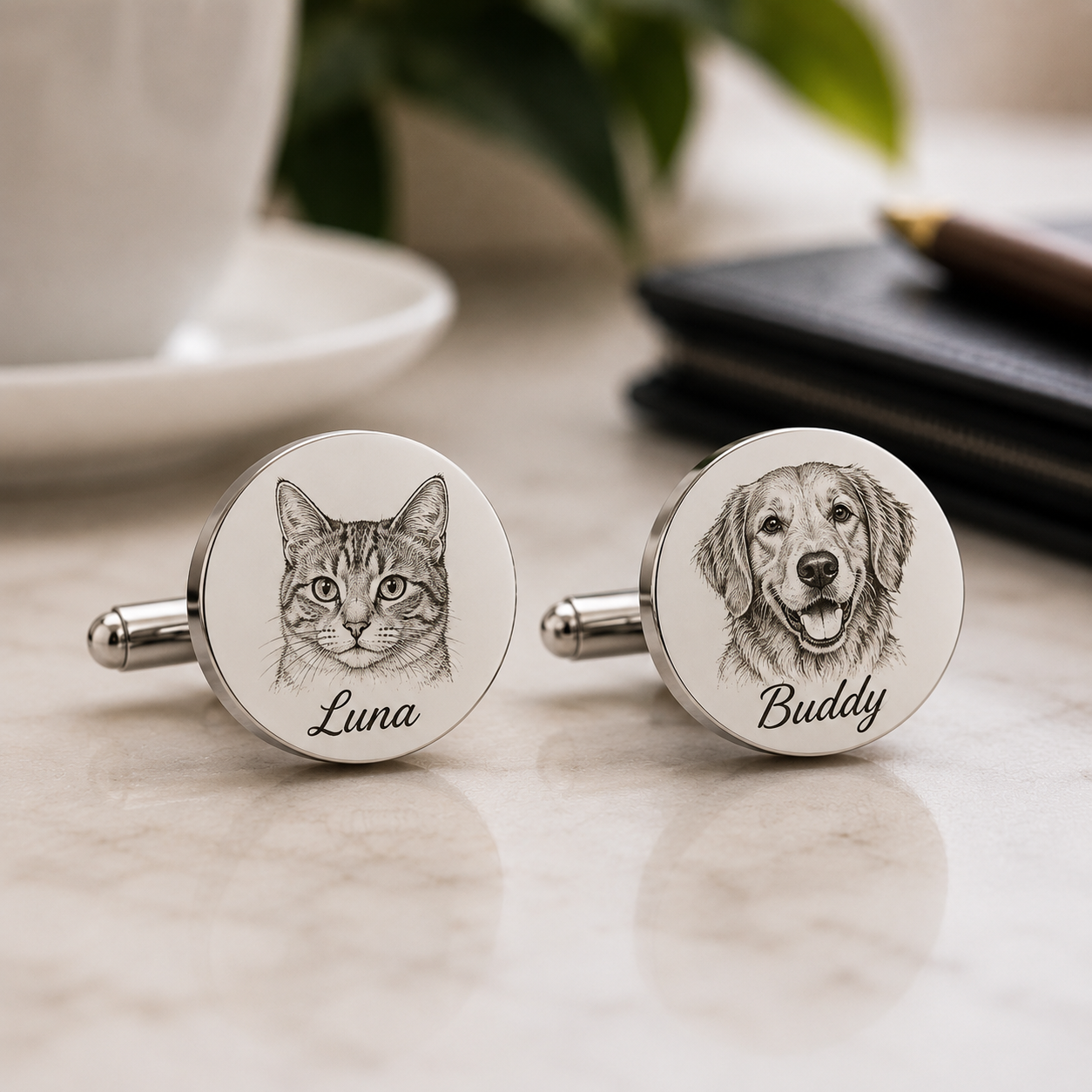Personalized Dog  portrait Round Cufflinks
