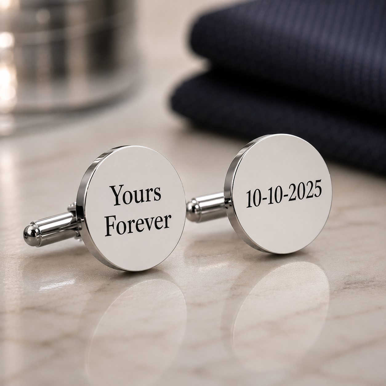 Personalized Text / Name Round Cufflinks silver