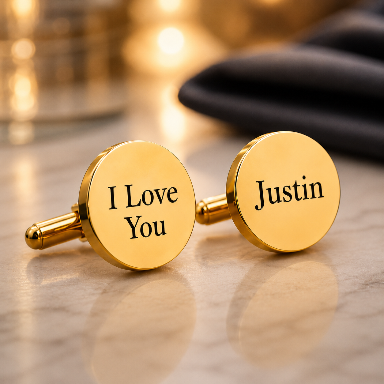Personalized Text / Name Round Cufflinks Gold