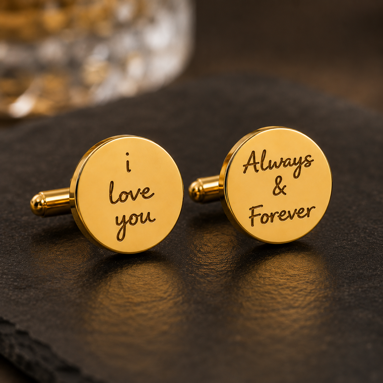 Personalized hand writing Round Cufflinks Gold 