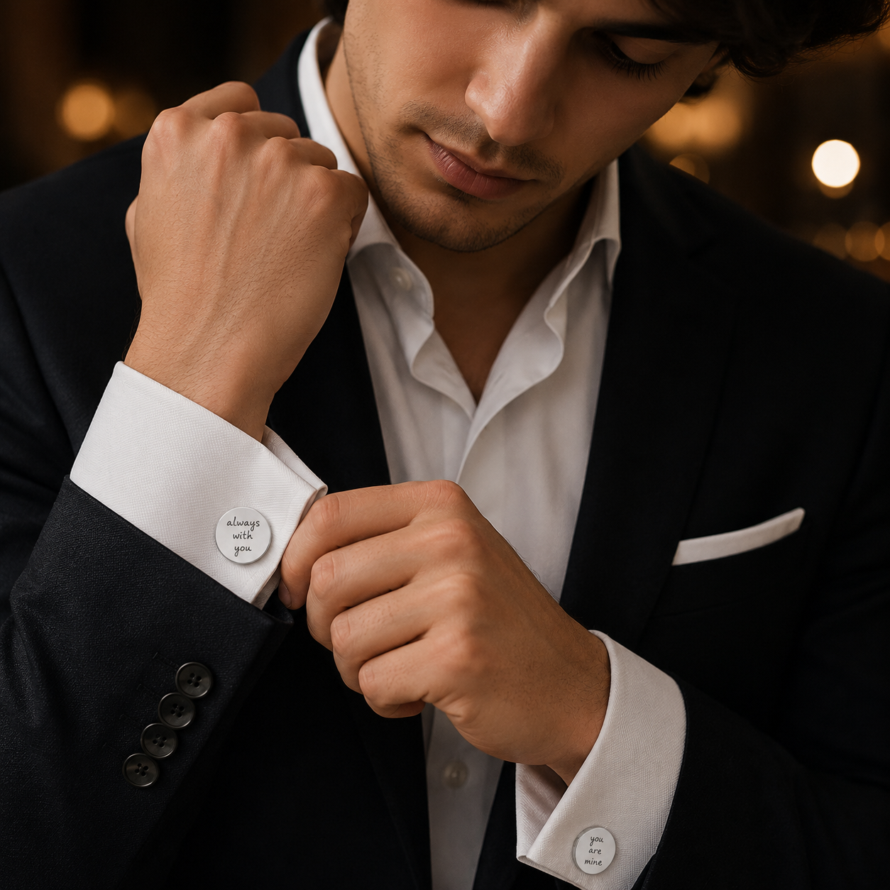 Personalized handwriting engraved Round Cufflinks Gold and silver