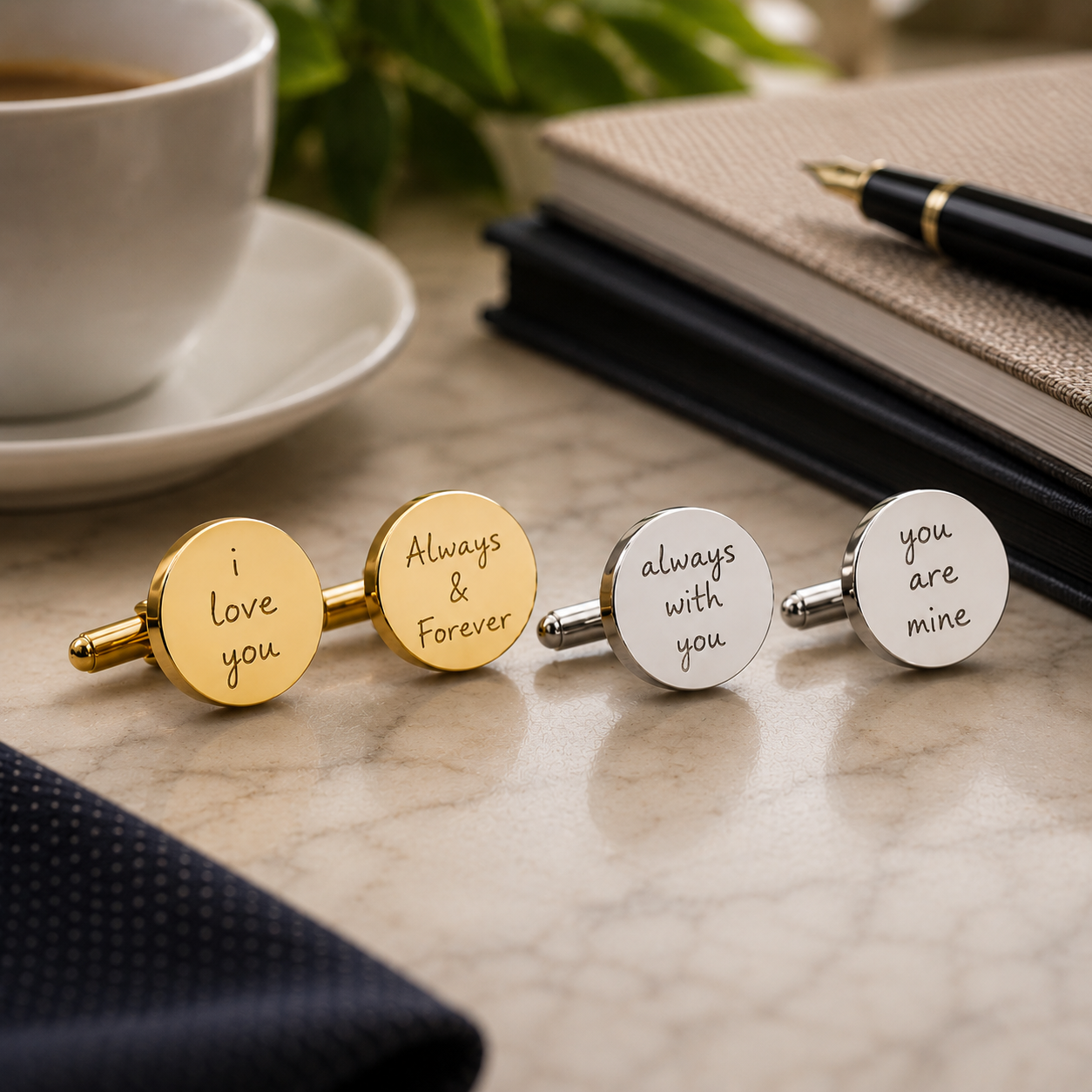 Personalized handwritten Round Cufflinks Gold and silver