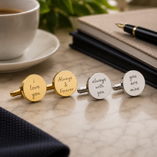 Personalized handwritten Round Cufflinks Gold and silver