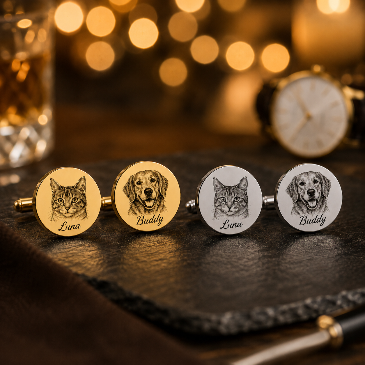 Personalized Pet portrait Round Cufflinks
