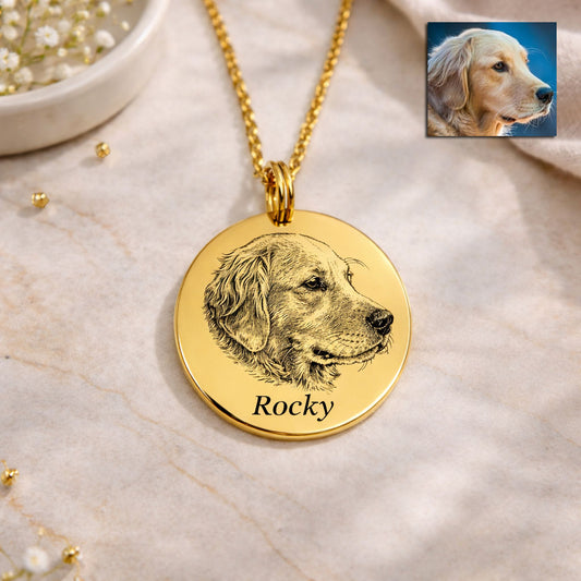 Custom Pet Portrait Necklace with Name