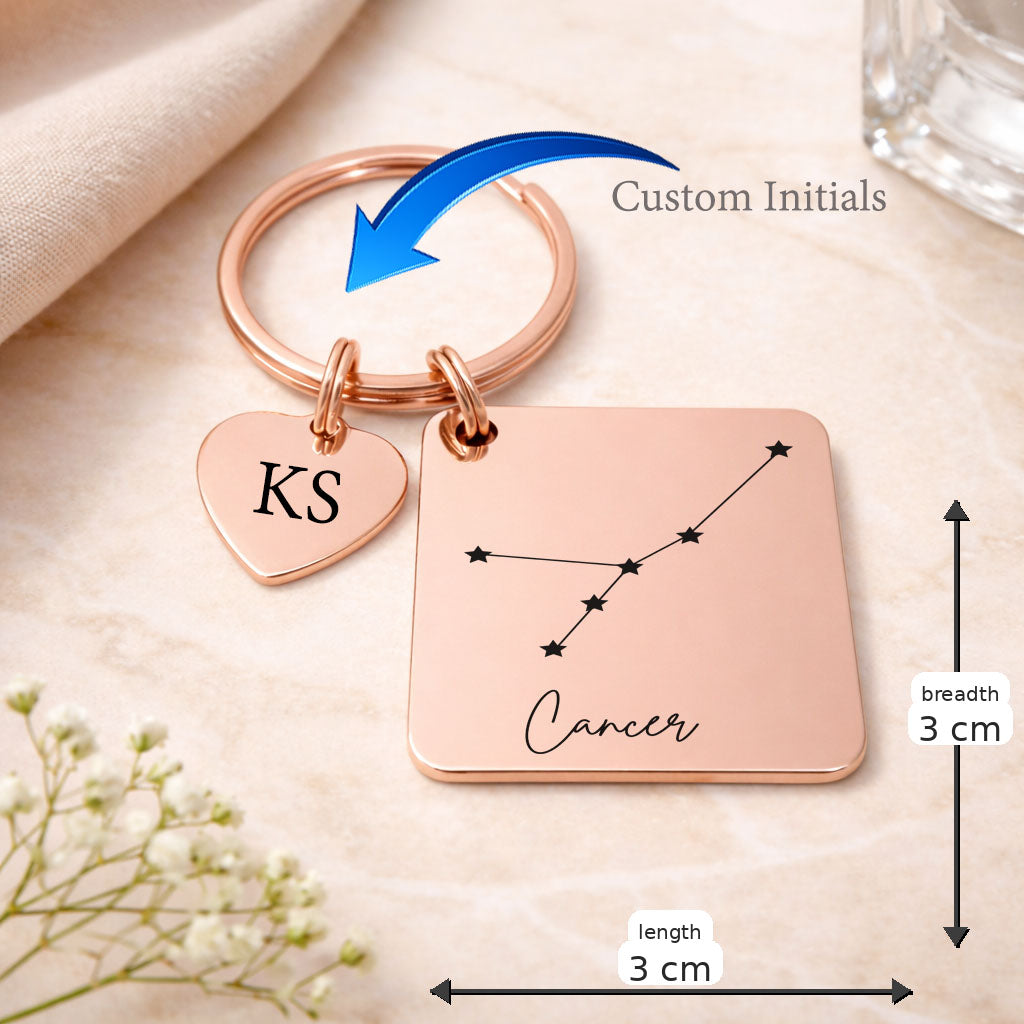 Cancer zodiac sign Keychain in Rose Gold