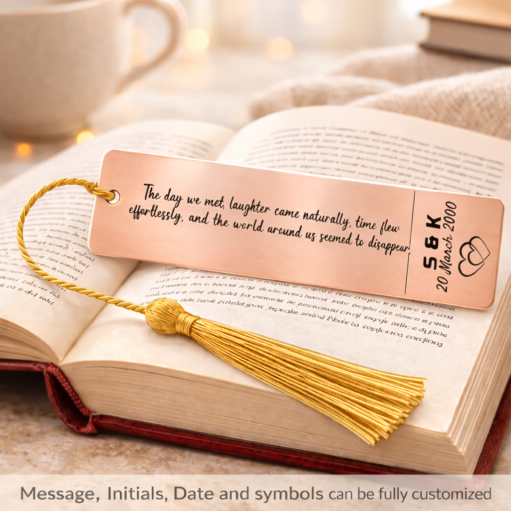 rOSE gOLD pERSONALIZED bOOKMARKS FOR HER ON WEDDING ANNIVERSARY