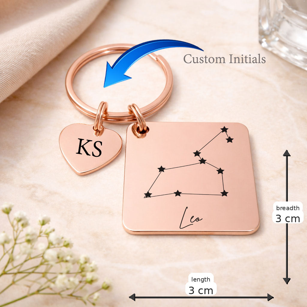 Leo zodiac sign Keychain in Rose Gold