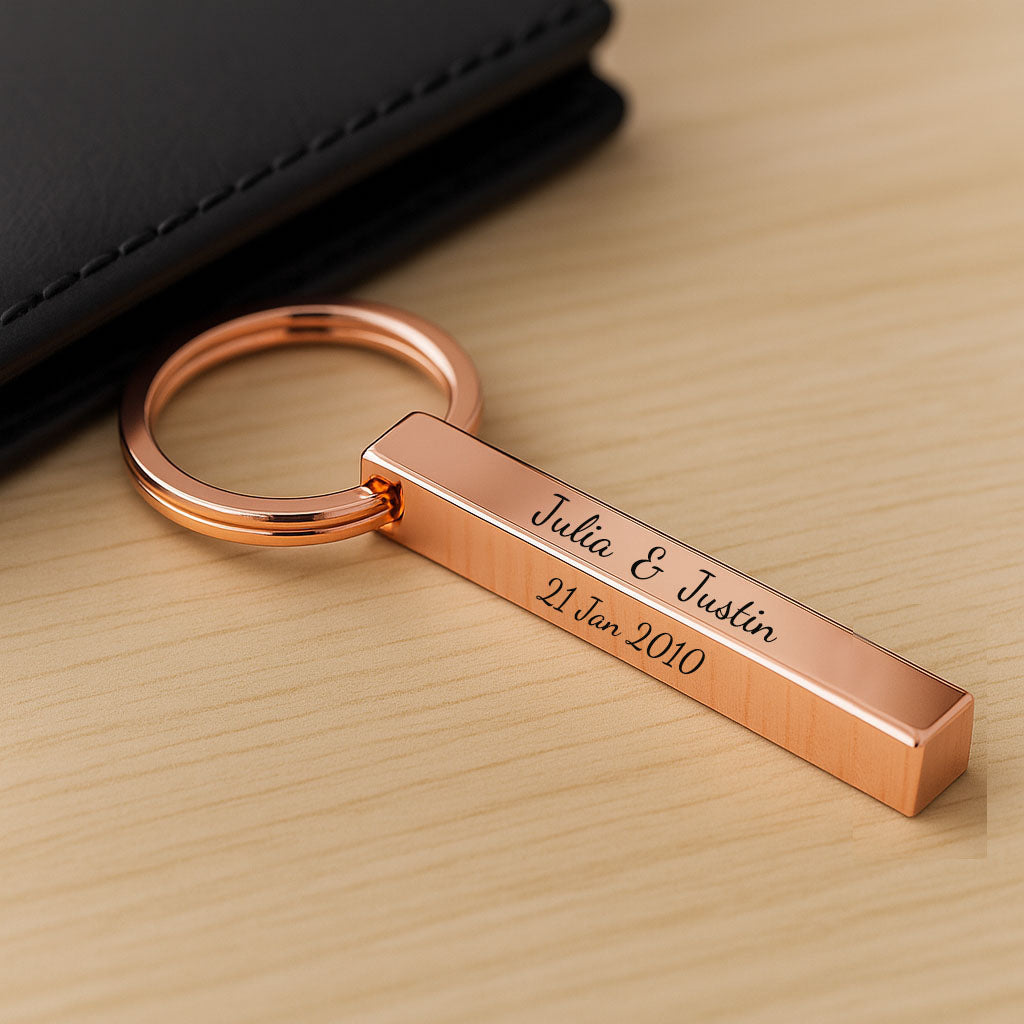 3D Bar Pendant keychain Rose Gold