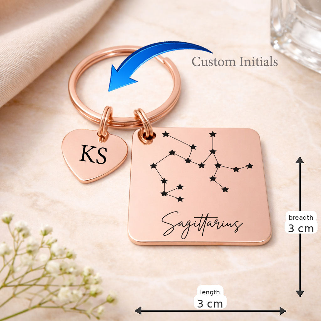 Sagittarius zodiac sign Keychain in Rose Gold