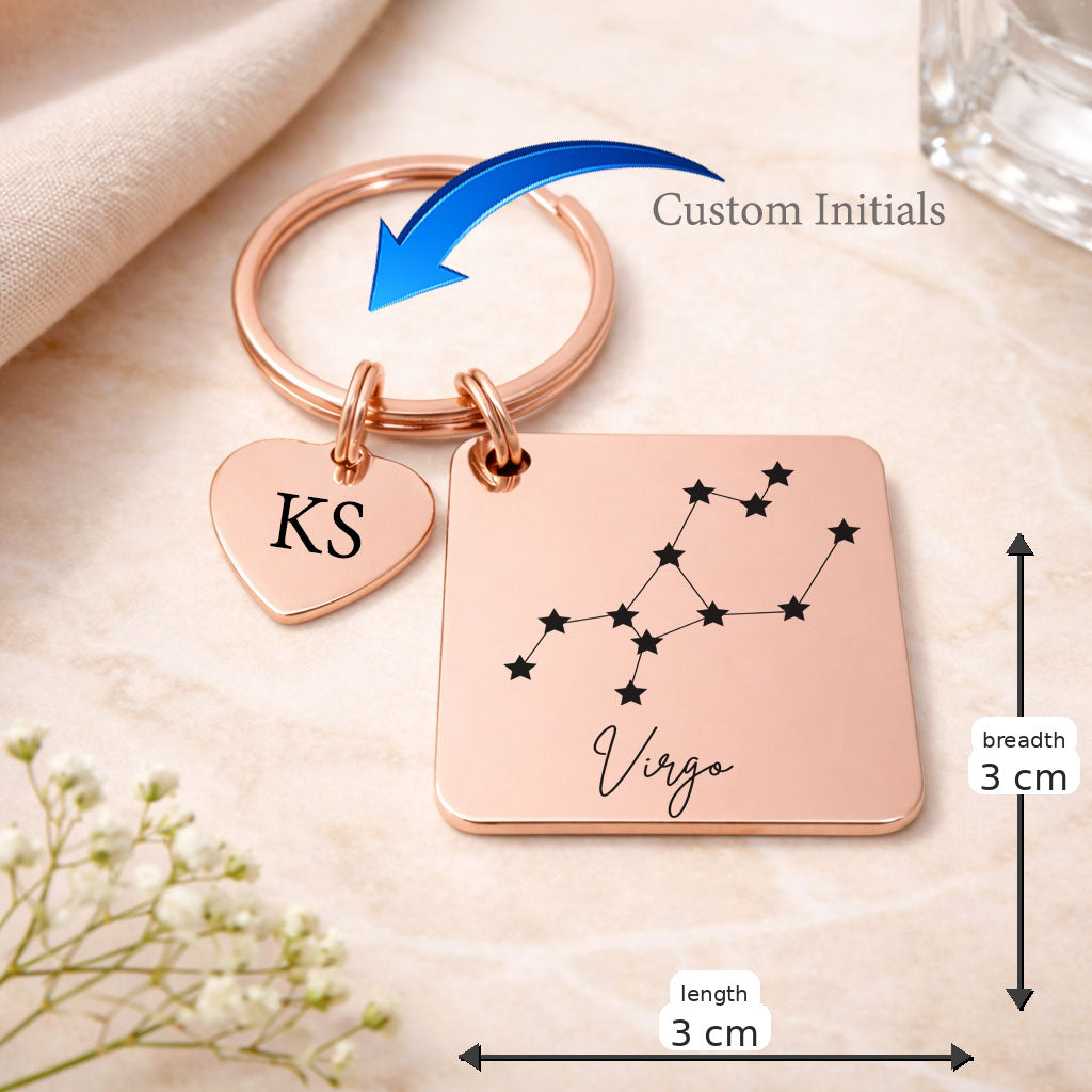 Virgo zodiac sign Keychain in Rose Gold