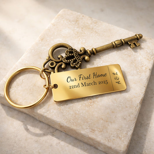 personalized skeleton key ornament, new home house-warming gift, first Christmas home