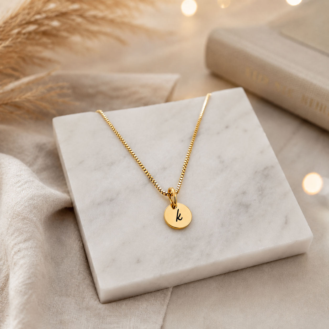 Tiny 8mm Round Charm Personalized Initial Pendant Necklace
