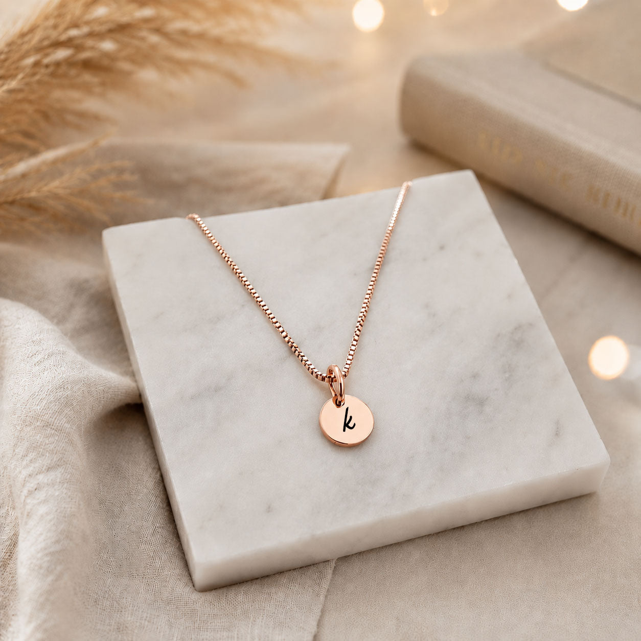 Tiny 8mm Round Charm Personalized Initial Pendant Necklace