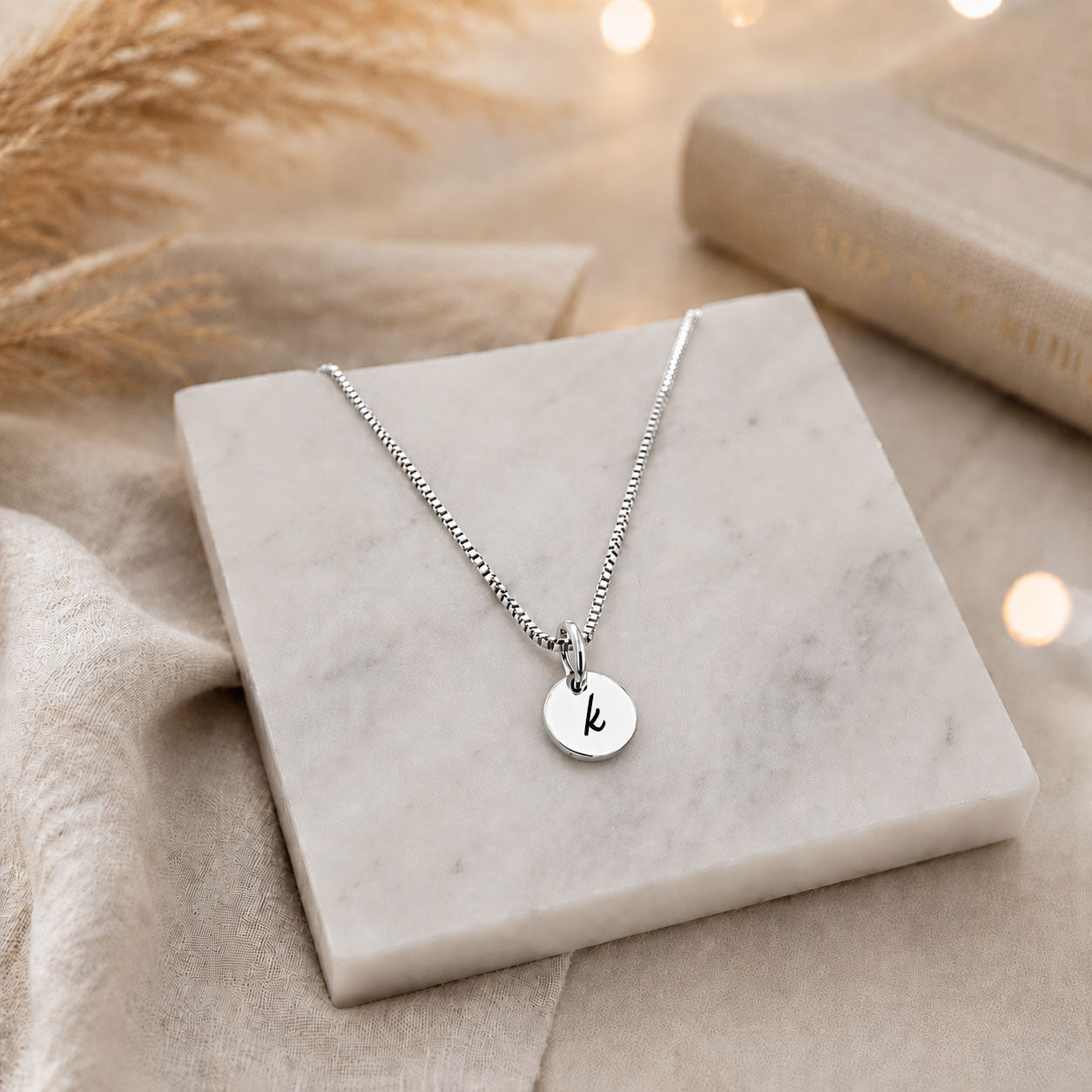 Tiny 8mm Round Charm Personalized Initial Pendant Necklace