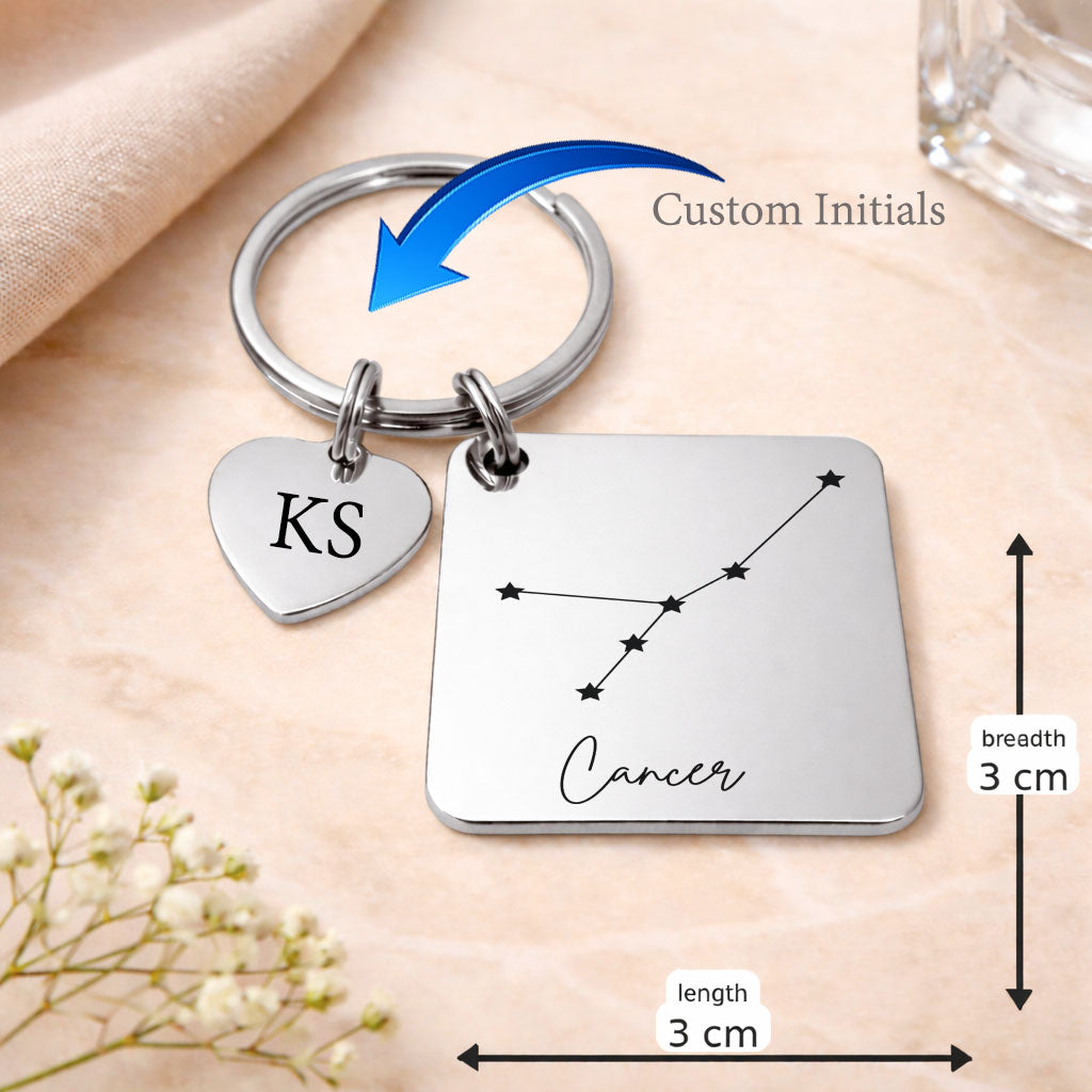 Cancer zodiac sign Keychain in Silver Tone Steel