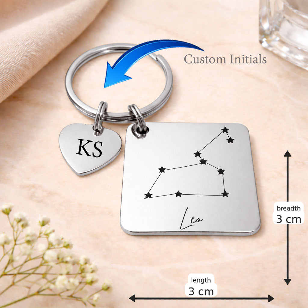 Leo zodiac sign Keychain in Silver Tone Steel
