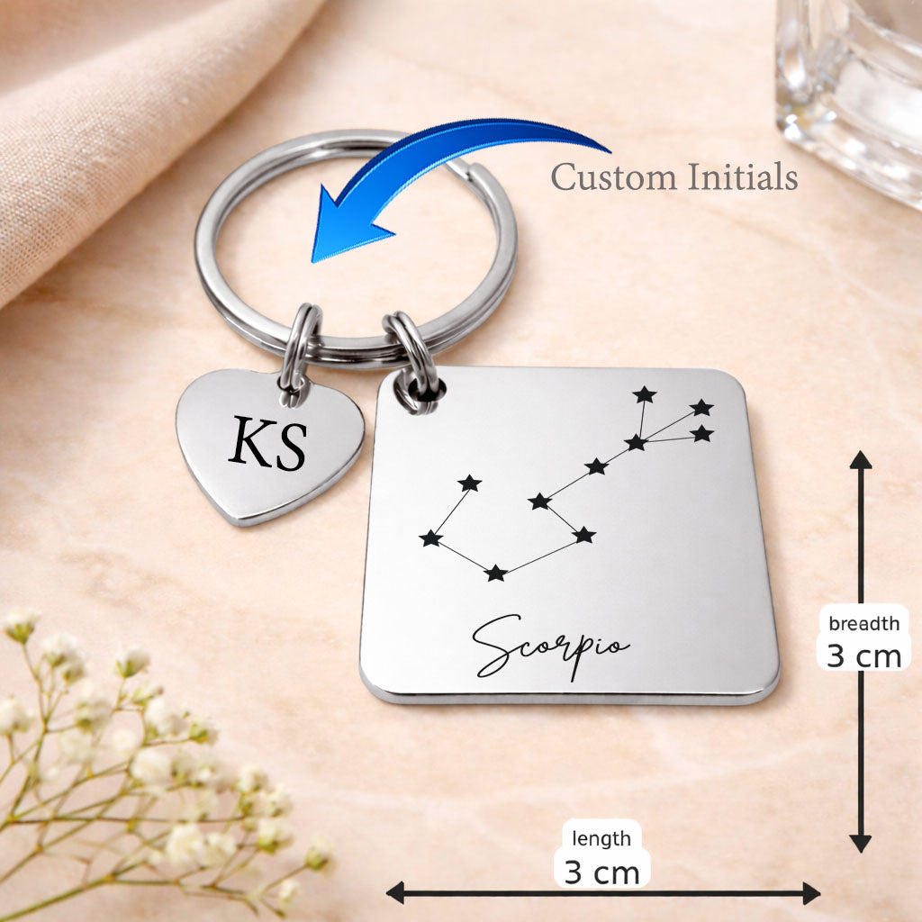 Scorpio zodiac sign Keychain in Silver Tone Steel