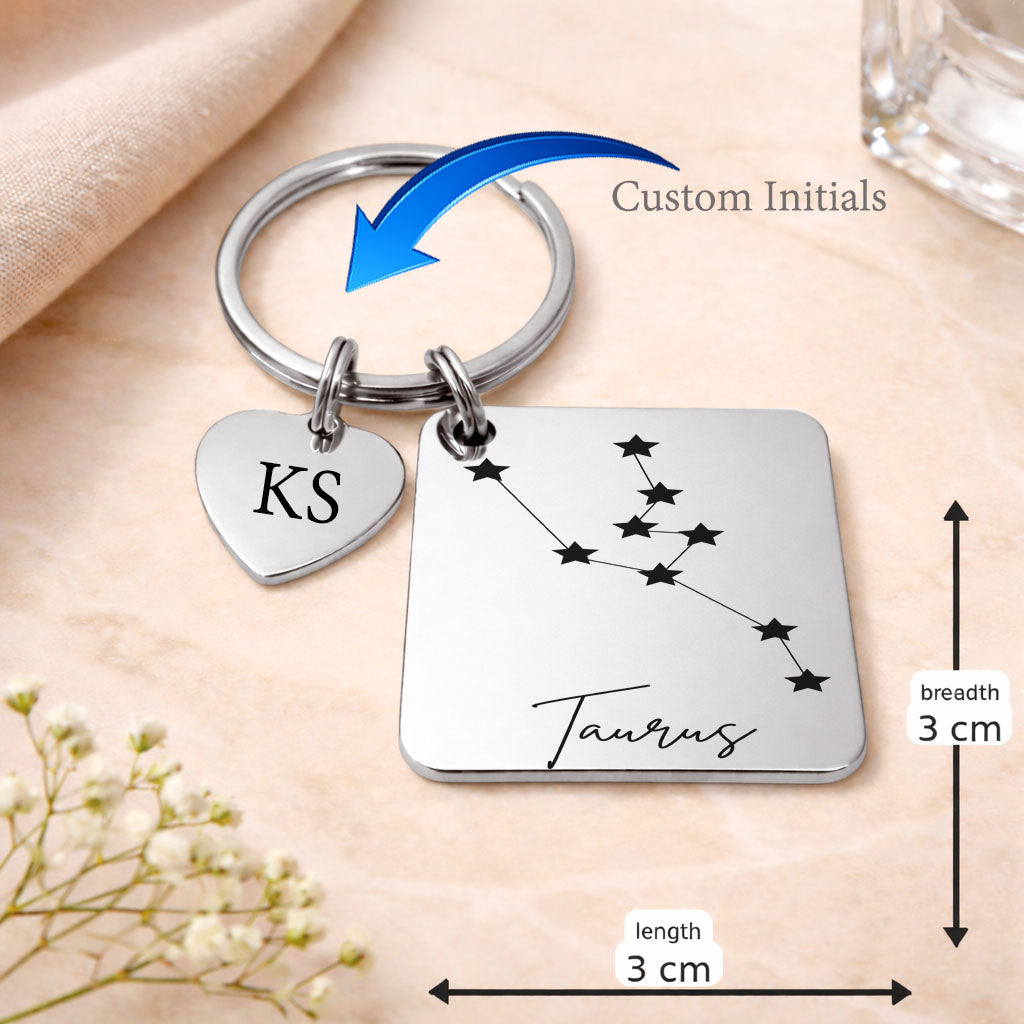 Taurus zodiac sign Keychain in Silver Tone Steel
