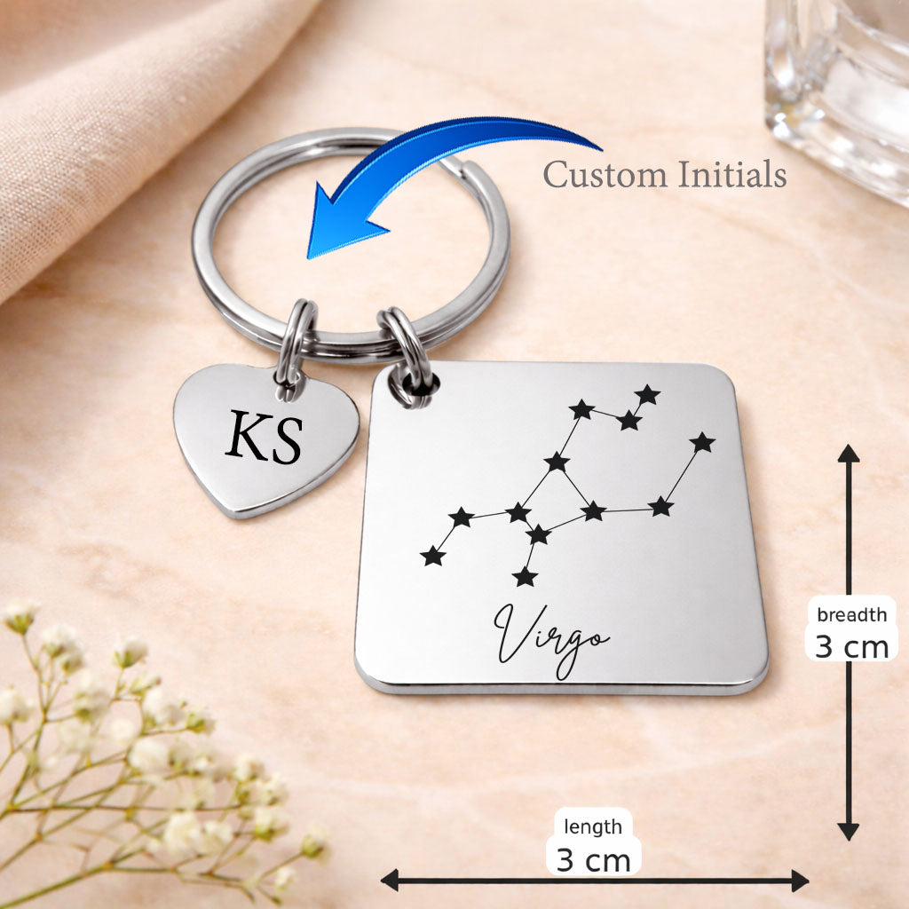 Virgo zodiac sign Keychain in Silver Tone Steel