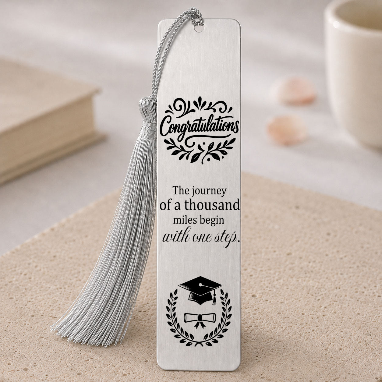  Personalized Inspirational Bookmark featuring the quote "A Journey of a Thousand Miles Begins with One Step
