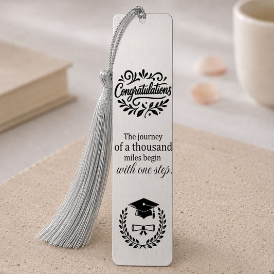  Personalized Inspirational Bookmark featuring the quote "A Journey of a Thousand Miles Begins with One Step