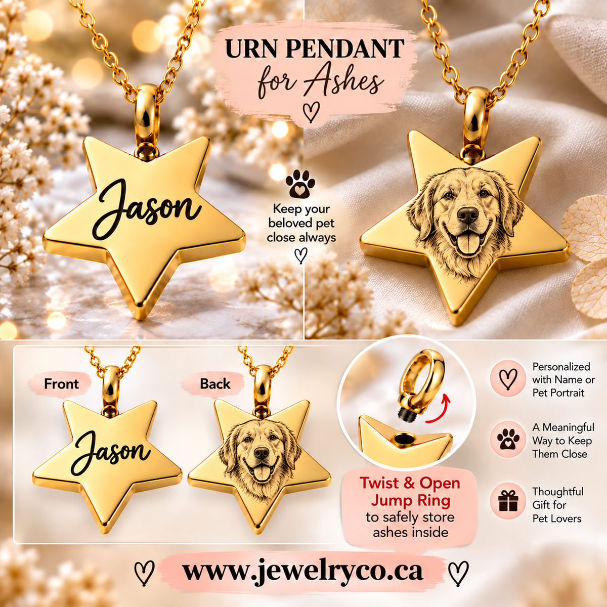 Star Urn pENDANT FOR pet ashes