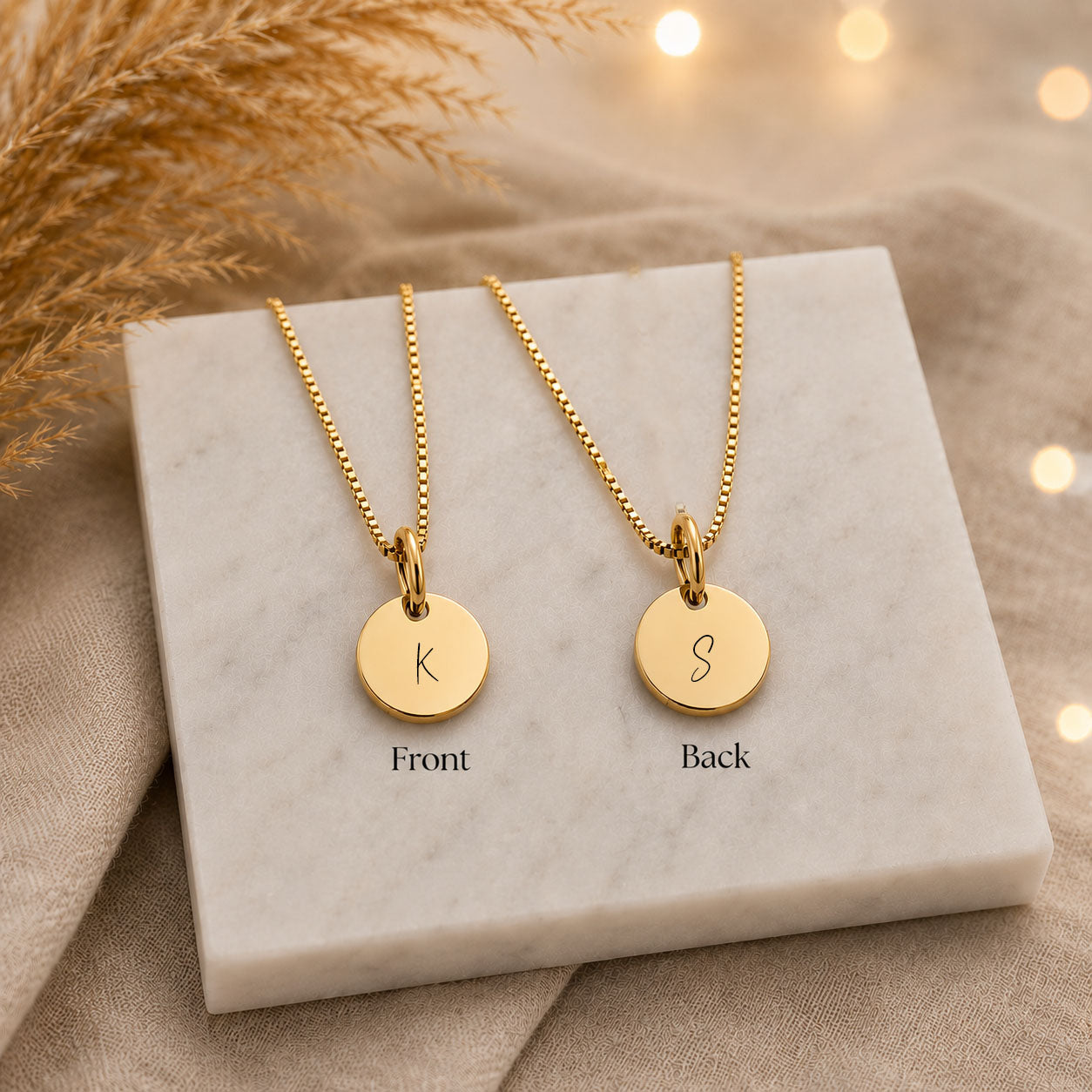 Personalized Initial Pendant Necklace with Tiny 8mm Round Charm