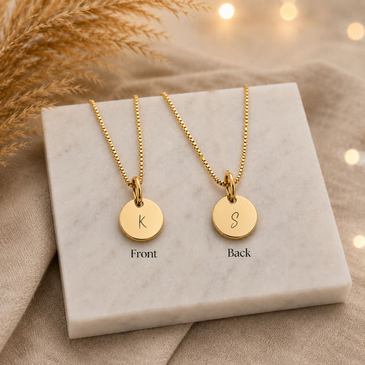 Personalized Initial Pendant Necklace with Tiny 8mm Round Charm
