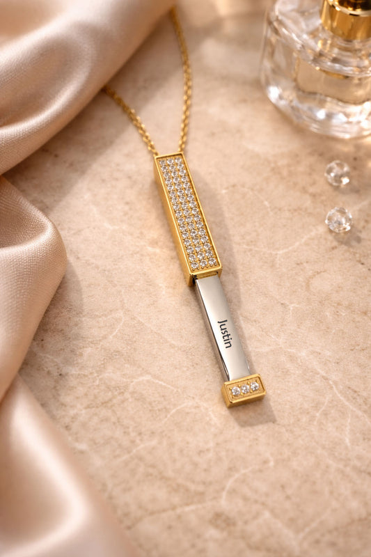 crystal Hidden stretch bar secret pendant gold