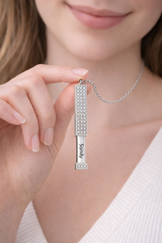 crystal Hidden stretch bar secret pendant silver