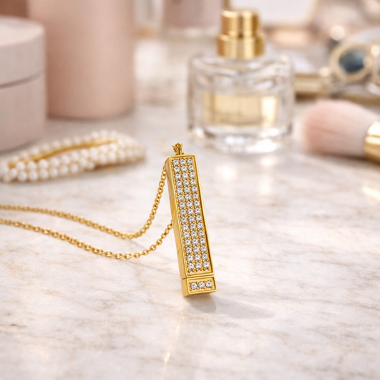 crystal stretch bar secret pendant gold