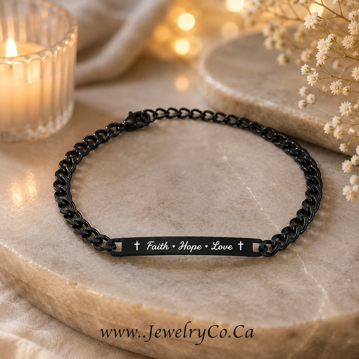 custom Engraved Chain Link Bracelet Black color