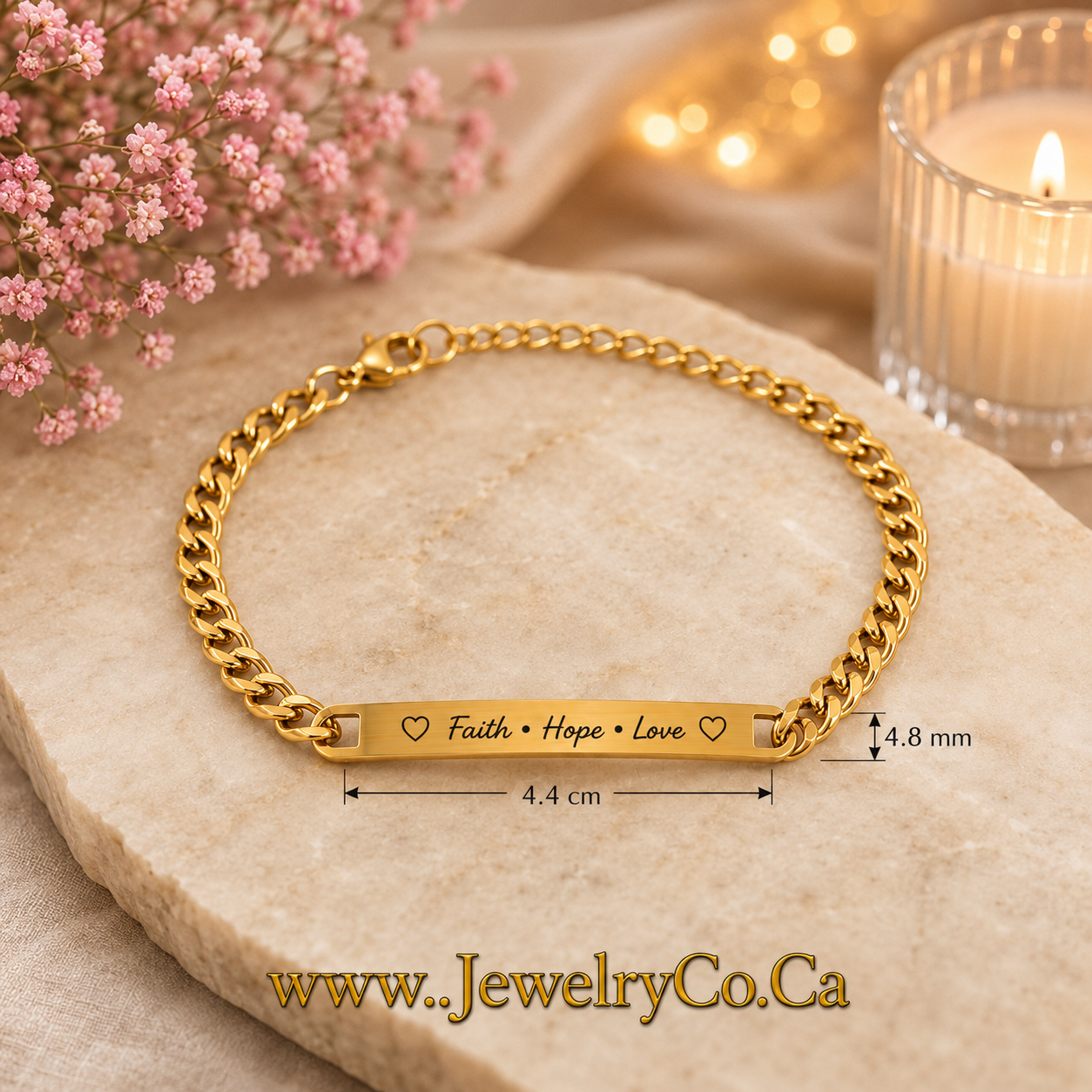 Personalized Engraved Chain Link Bracelet Gold 