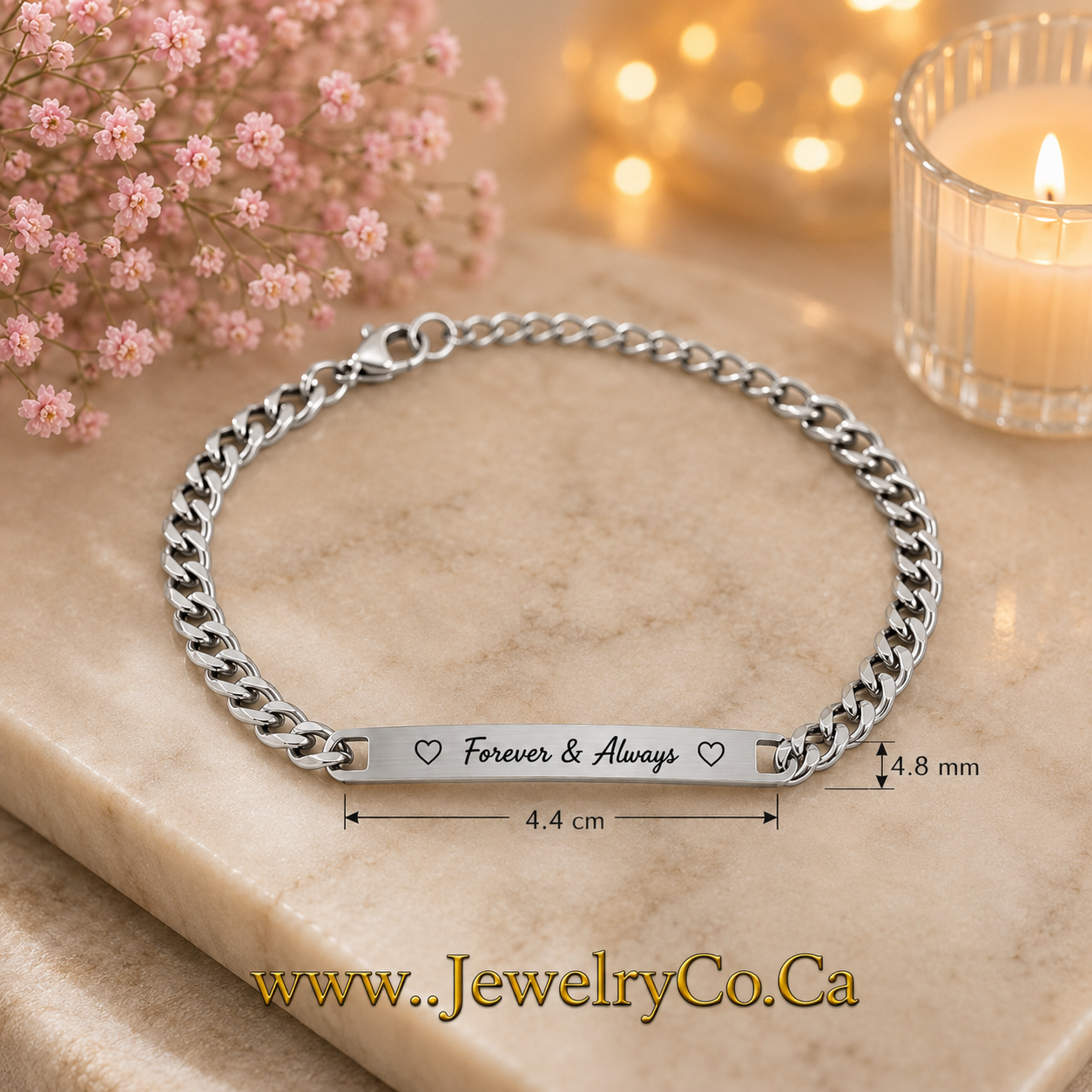 custom Engraved Chain Link Bracelet steel silver