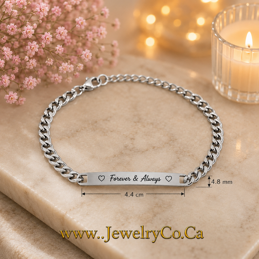 custom Engraved Chain Link Bracelet steel silver