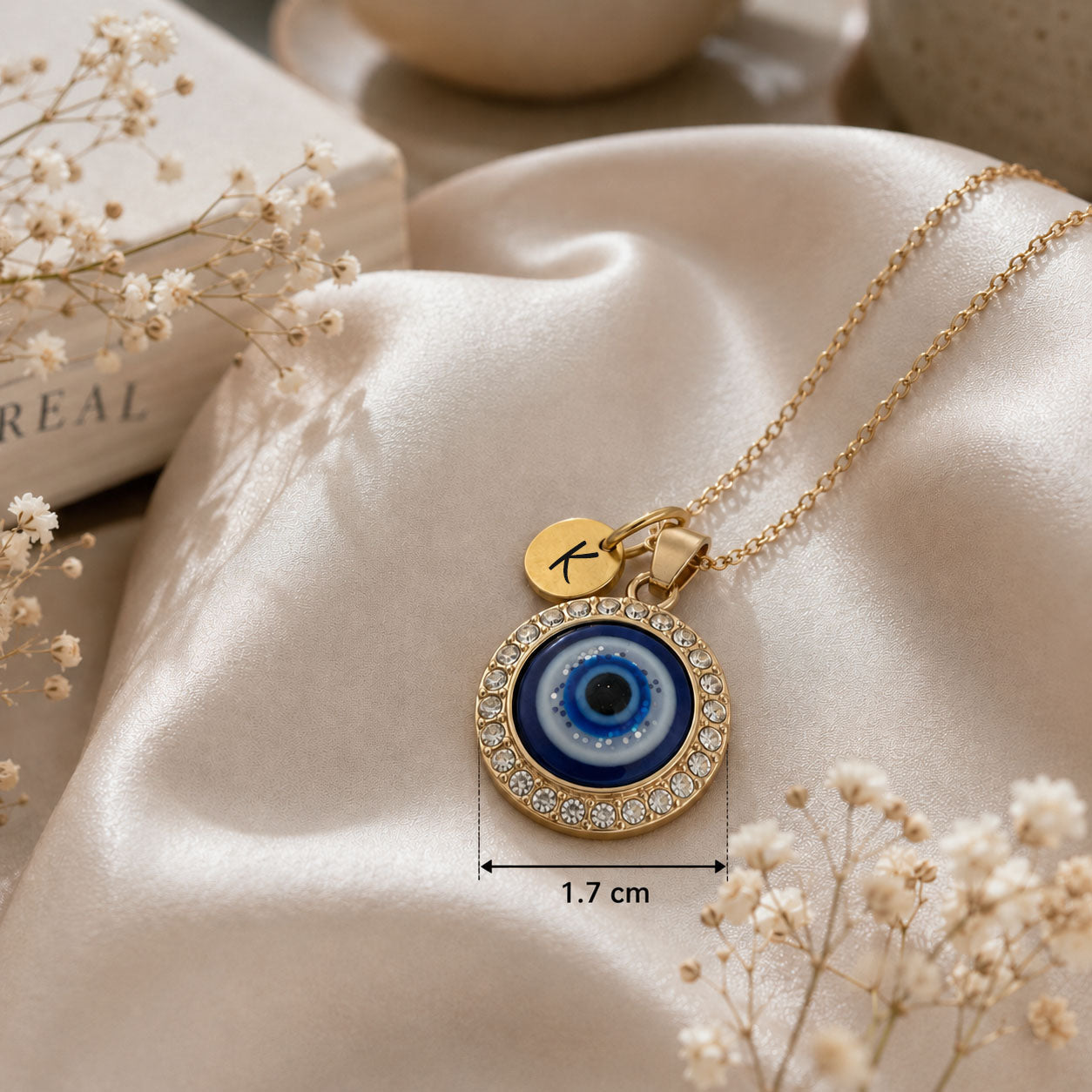 Personalized Evil Eye Necklace with Custom Initial Charm